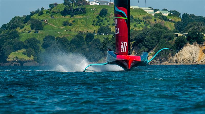 Close-up - Emirates Team New Zealand - Waitemata Harbour - April 3, 2023 photo copyright Adam Mustill / America's Cup taken at Royal New Zealand Yacht Squadron and featuring the AC75 class