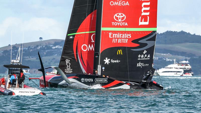 Emirates Team NZ off their foils - America's Cup - Day 5 - March 15, 2021, Course E - photo © Richard Gladwell / Sail-World.com/nz