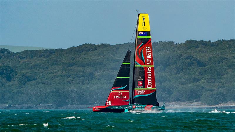 Emirates Team New Zealand - AC75 -  Hauraki Gulf - April 19, 2023 photo copyright Justin Mitchell taken at Royal New Zealand Yacht Squadron and featuring the AC75 class