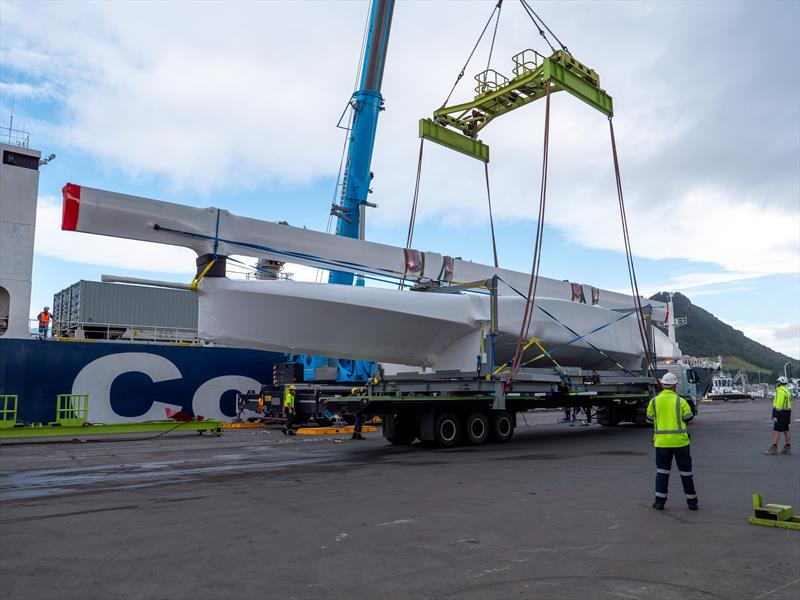 Emirates Team NZ's AC75 Te Rehutai en route for Barcelona - June 2023 photo copyright Emirates Team NZ taken at Royal New Zealand Yacht Squadron and featuring the AC75 class