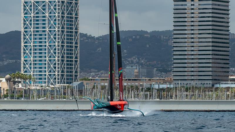 Coming off the marina wall - Emirates Team New Zealand - AC75  - Day 26 - July 26, 2023 - Barcelona photo copyright Job Vermeulen / America's Cup taken at Royal New Zealand Yacht Squadron and featuring the AC75 class