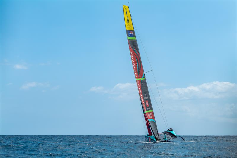 Powered up attempting to get foiling - Emirates Team New Zealand - AC75  - Day 26 - July 26, 2023 - Barcelona photo copyright Job Vermeulen / America's Cup taken at Royal New Zealand Yacht Squadron and featuring the AC75 class