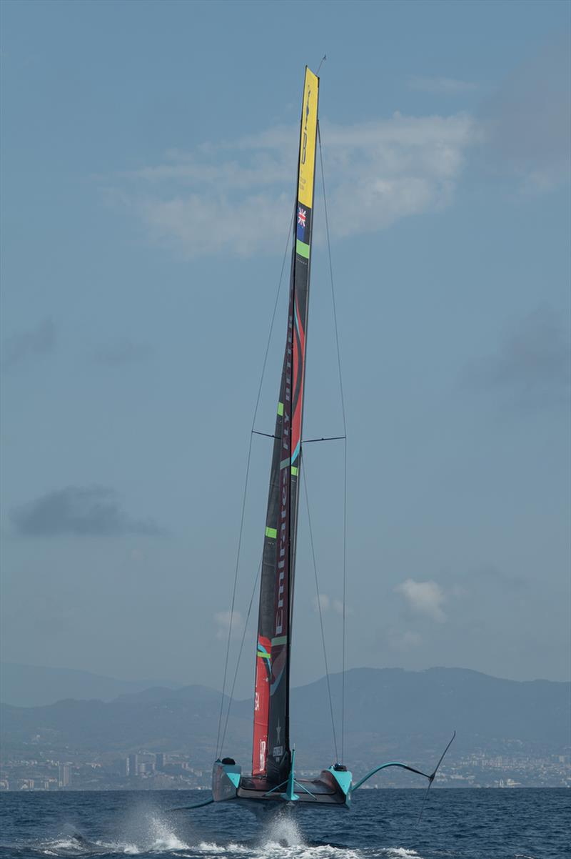 062 - Upwind stb tack sails trimming and heel angle - Emirates Team NZ - Day 33 - Barcelona - August, 15 2023 - photo © Job Vermeulen / America's Cup