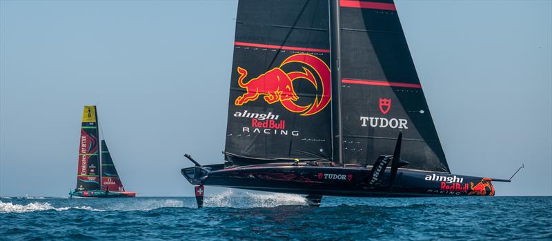 Alinghi Red Bull Racing and Emirates Team New Zealand - AC 75 - Day 82 - Barcelona - August 25, 2023 photo copyright Alex Carabi / America's Cup taken at Société Nautique de Genève and featuring the AC75 class