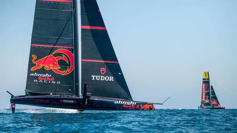 Alinghi Red Bull Racing and Emirates Team New Zealand - AC 75 - Barcelona - August 25, 2023 photo copyright Alex Carabi / America's Cup taken at Société Nautique de Genève and featuring the AC75 class