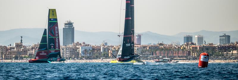 Alinghi Red Bull Racing and Emirates Team New Zealand - AC 75 -  Barcelona - August 25, 2023 photo copyright Alex Carabi / America's Cup taken at Société Nautique de Genève and featuring the AC75 class