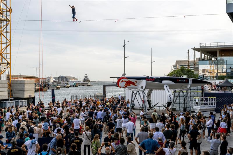 Jaan Roose performs during the Alinghi Red Bull Racing base opening in Barcelona, Spain  -  September 21, 2023 photo copyright Olaf Pignataro, Alinghi Red Bull Racing taken at Société Nautique de Genève and featuring the AC75 class