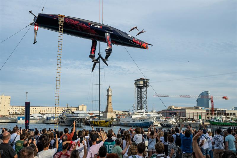 Celia Fernandez of Spain and Rhiannan Iffland of Australia perform during the Alinghi Red Bull Racing base opening in Barcelona, Spain on September 21, 2023 photo copyright Mihai Stetcu/Red Bull Content Pool taken at Société Nautique de Genève and featuring the AC75 class