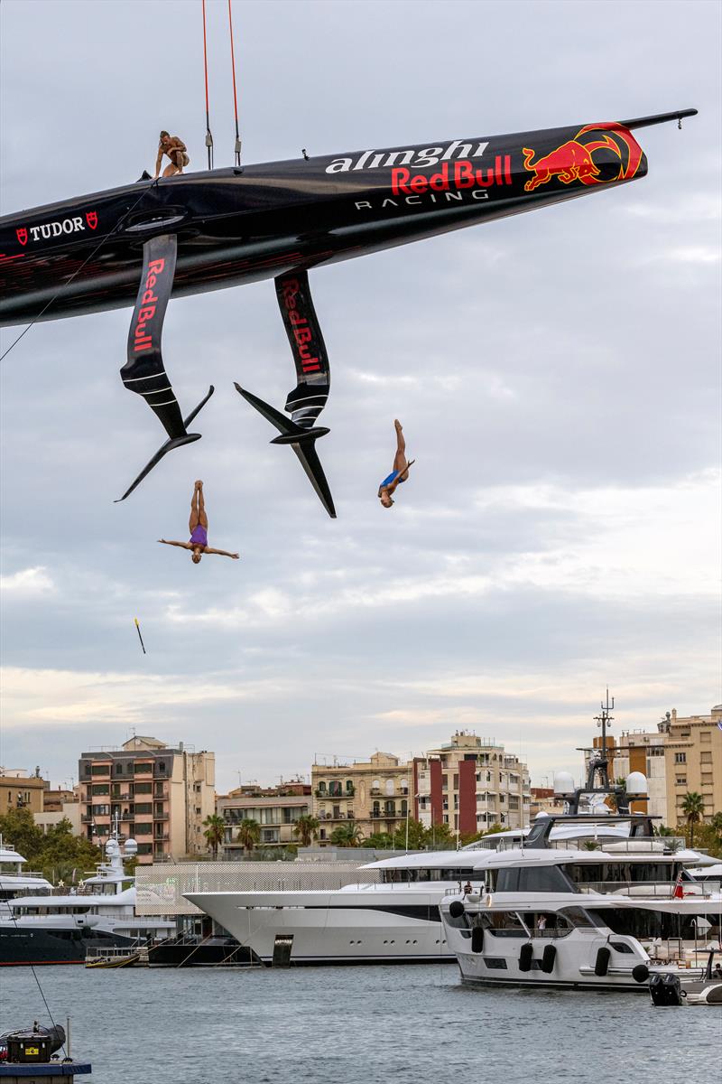 Celia Fernandez and Rhiannan Iffland perform during Alinghi Red Bull Racing base opening in Barcelona, Spain, on September 21, 2023 - photo © Olaf Pignataro/Alinghi Red Bull Racing