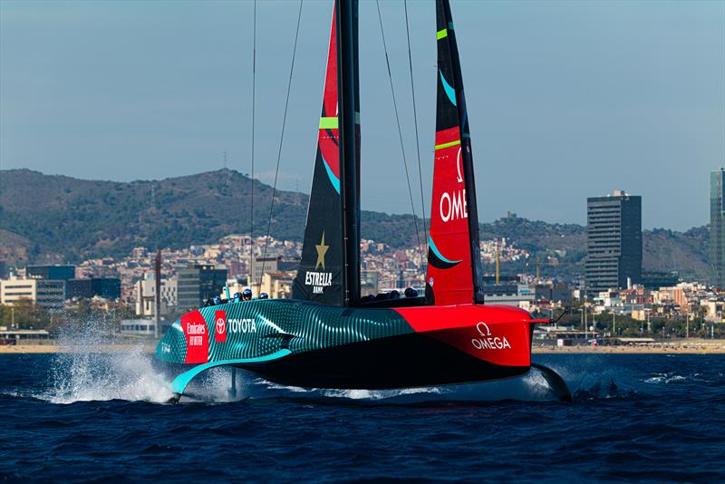 Emirates Team New Zealand - AC75 - Day 40- Barcelona - September 28, 2023 photo copyright Ugo Fonolla / America's Cup taken at Real Club Nautico de Barcelona and featuring the AC75 class