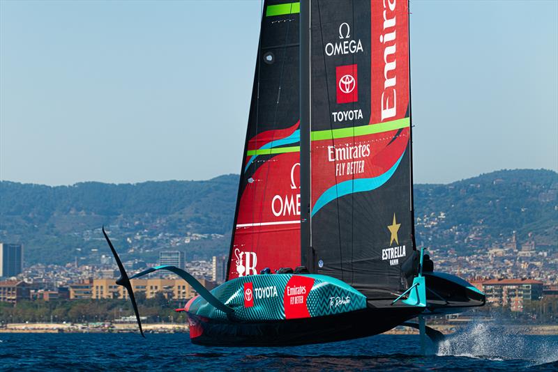 Emirates Team New Zealand - AC75 - Day 41 - Barcelona - September 30, 2023 photo copyright Ugo Fonolla / America's Cup taken at Real Club Nautico de Barcelona and featuring the AC75 class