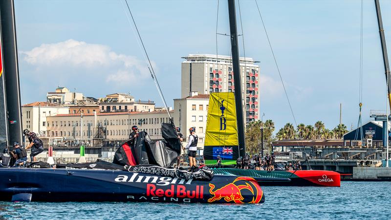 The last two AC75 designs from EWTNZ make an interesting comparison in bow shape - Alinghi Red Bull Racing - AC75 - Day 87 - Barcelona - October 3, 2023 - photo © Paul Todd/America's Cup