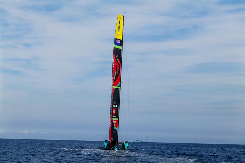 Emirates Team New Zealand carrying a lot of mainsail twist - AC75 - Day 42 - Barcelona - October 3, 2023 - photo © Ugo Fonolla / America's Cup