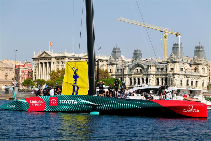 Emirates Team New Zealand - AC75 - Day 43 - Barcelona - October 4, 2023 photo copyright Ugo Fonolla / America's Cup taken at Real Club Nautico de Barcelona and featuring the AC75 class