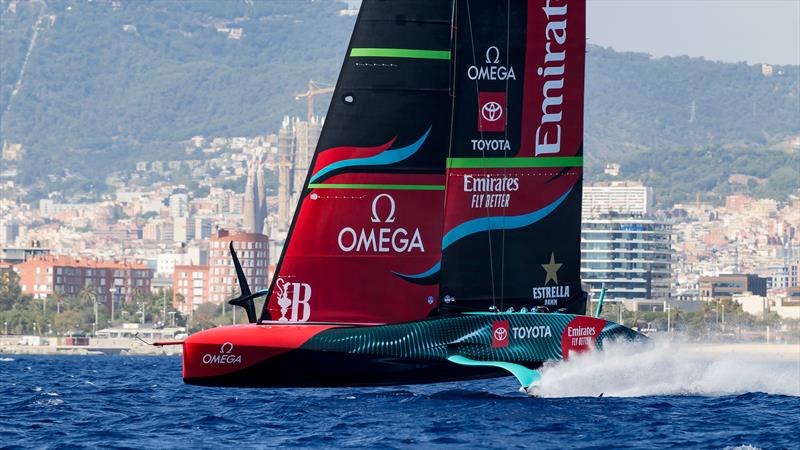 Emirates Team New Zealand - AC75 - Day 43 - Barcelona - October 4, 2023 photo copyright Ugo Fonolla / America's Cup taken at Real Club Nautico de Barcelona and featuring the AC75 class