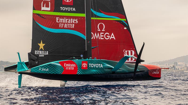 Emirates Team New Zealand - AC75 - Day 44 - Barcelona - October 5, 2023 photo copyright Ugo Fonolla / America's Cup taken at Real Club Nautico de Barcelona and featuring the AC75 class