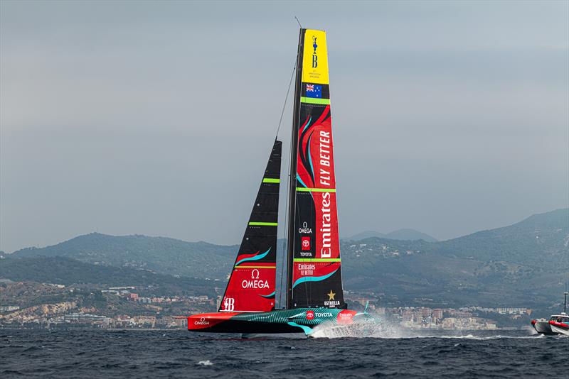 Emirates Team New Zealand - AC75 - Day 44 - Barcelona - October 5, 2023 photo copyright Ugo Fonolla / America's Cup taken at Real Club Nautico de Barcelona and featuring the AC75 class