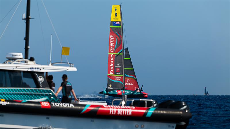 Emirates Team New Zealand - AC75 - Day 45 - Barcelona - October 9, 2023 photo copyright Ugo Fonolla / America's Cup taken at Real Club Nautico de Barcelona and featuring the AC75 class