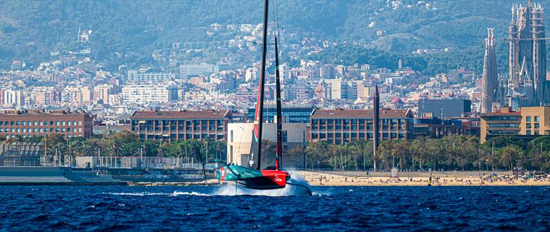 Emirates Team New Zealand - AC75 - Day 45 - Barcelona - October 9, 2023 photo copyright Ugo Fonolla / America's Cup taken at Real Club Nautico de Barcelona and featuring the AC75 class