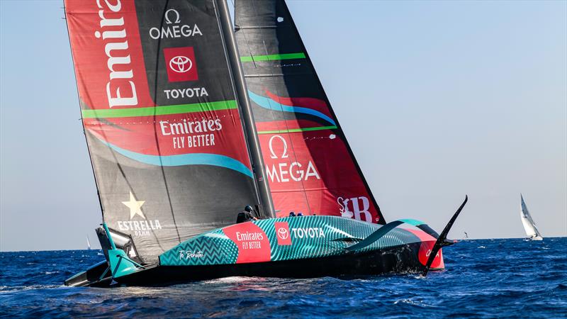 Emirates Team New Zealand - Tow test - Day 46 - Barcelona - October 10, 2023 photo copyright Ugo Fonolla / America's Cup taken at Real Club Nautico de Barcelona and featuring the AC75 class