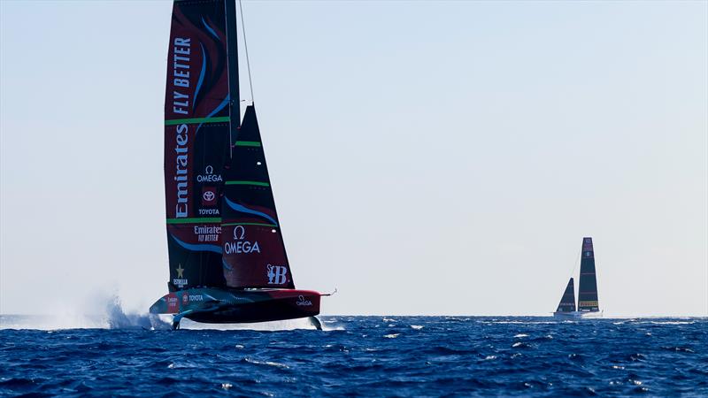 Emirates Team New Zealand - AC75 - Day 46 - Barcelona - October 10, 2023 photo copyright Ugo Fonolla / America's Cup taken at Real Club Nautico de Barcelona and featuring the AC75 class