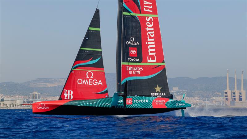 Emirates Team New Zealand - AC75 - Day 46 - Barcelona - October 10, 2023 photo copyright Ugo Fonolla / America's Cup taken at Real Club Nautico de Barcelona and featuring the AC75 class