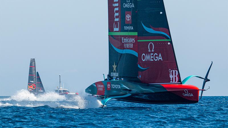 Emirates Team New Zealand - AC75 - Day 47 - Barcelona - October 11, 2023 photo copyright Ugo Fonolla / America's Cup taken at Real Club Nautico de Barcelona and featuring the AC75 class