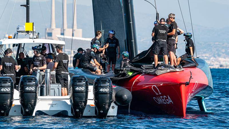 Emirates Team New Zealand - AC75 - Day 47 - Barcelona - October 11, 2023 photo copyright Ugo Fonolla / America's Cup taken at Real Club Nautico de Barcelona and featuring the AC75 class