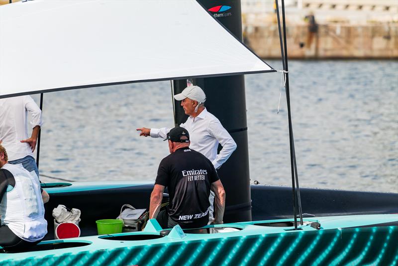 VIPs get a close up look at the AC75 - Emirates Team New Zealand - AC75 - Day 49 - Barcelona - October 17, 2023 photo copyright Ugo Fonolla / America's Cup taken at Real Club Nautico de Barcelona and featuring the AC75 class