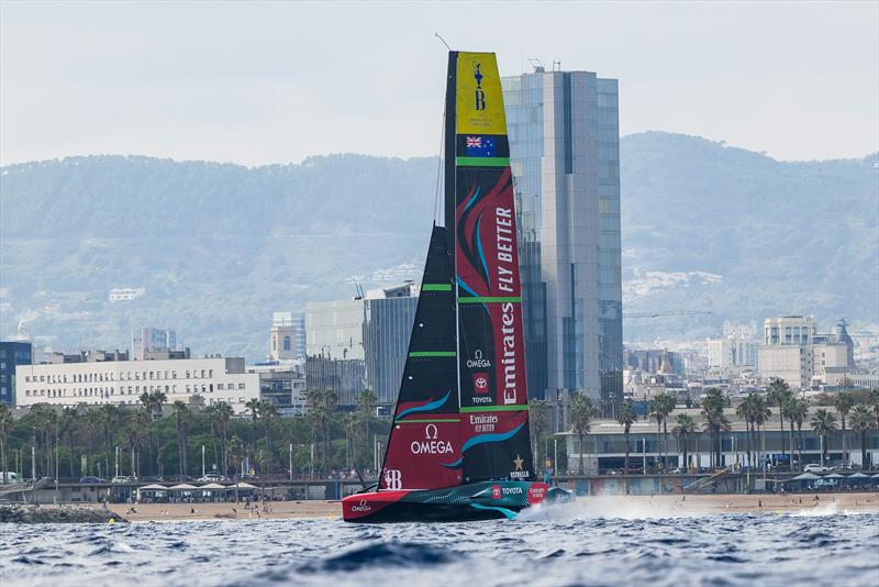 Emirates Team New Zealand - AC75 - Day 49 - Barcelona - October 17, 2023 photo copyright Ugo Fonolla / America's Cup taken at Real Club Nautico de Barcelona and featuring the AC75 class