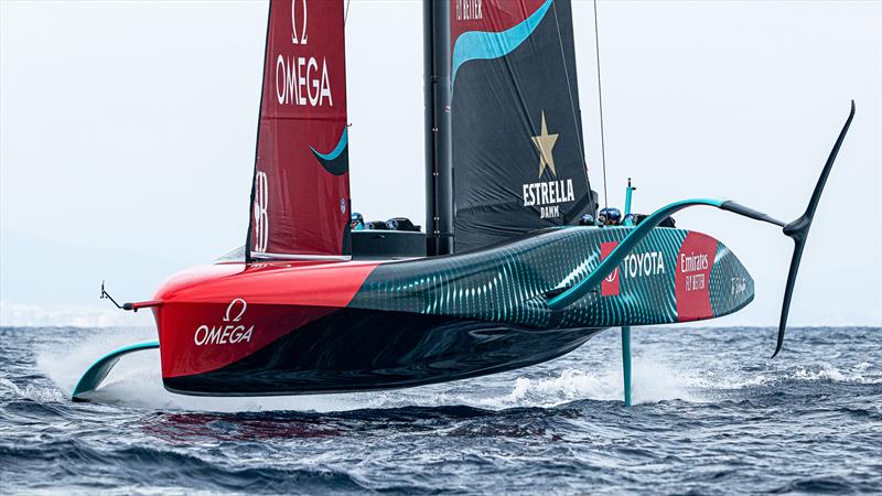 The wind triangle is calculated from wind instruments clear of the AC75 - Emirates Team New Zealand - AC75 - Day 49 - Barcelona - October 17, 2023 photo copyright Ugo Fonolla / America's Cup taken at Real Club Nautico de Barcelona and featuring the AC75 class