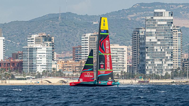 Emirates Team New Zealand - AC75 - Day 50 - Barcelona - October 18, 2023 photo copyright Ugo Fonolla / America's Cup taken at Real Club Nautico de Barcelona and featuring the AC75 class