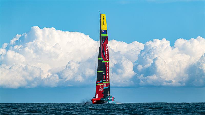 Emirates Team New Zealand - AC75 - Day 51 - Barcelona - October 21, 2023 photo copyright Ugo Fonolla / America's Cup taken at Real Club Nautico de Barcelona and featuring the AC75 class