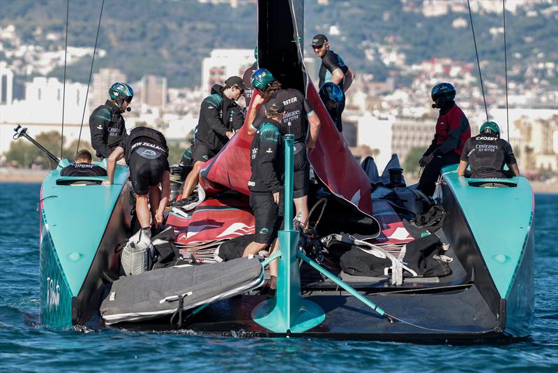 Emirates Team New Zealand - AC75 - Day 51 - Barcelona - October 21, 2023 photo copyright Ugo Fonolla / America's Cup taken at Real Club Nautico de Barcelona and featuring the AC75 class