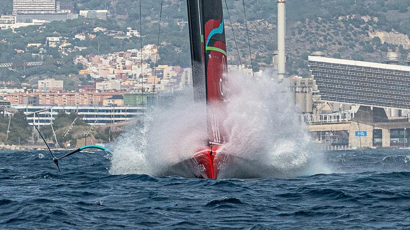 Emirates Team New Zealand - AC75 - Day 53 - Barcelona - October 23, 2023 photo copyright Ugo Fonolla / America's Cup taken at Real Club Nautico de Barcelona and featuring the AC75 class