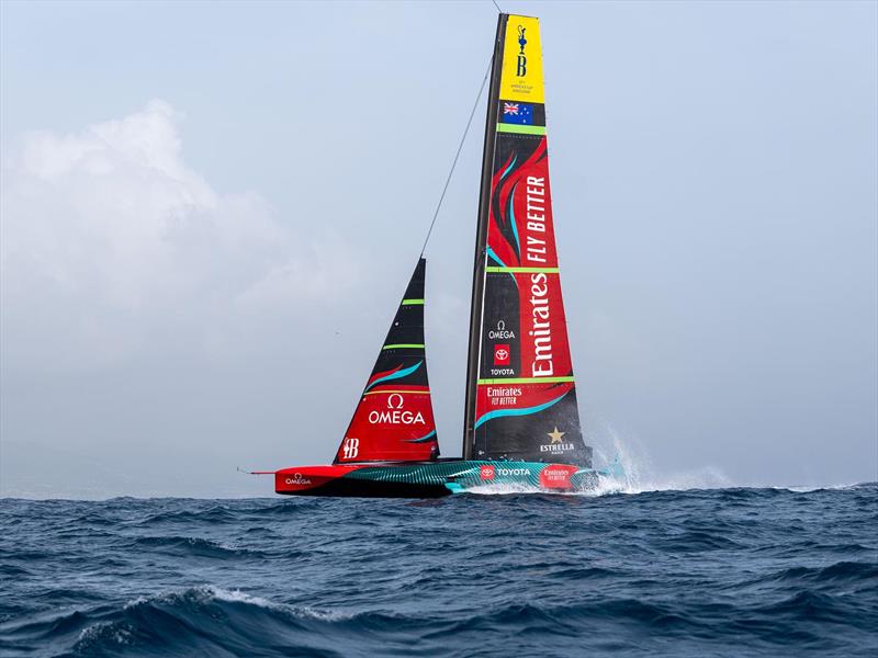 Emirates Team New Zealand - AC75 - Day 54 - Barcelona - October 24, 2023 photo copyright Ugo Fonolla / America's Cup taken at Real Club Nautico de Barcelona and featuring the AC75 class