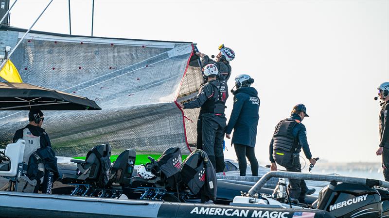 Mainsail setup - American Magic - AC75 - Day 56 - Barcelona - December 6, 2023 - photo © Ugo Fonolla / America's Cup