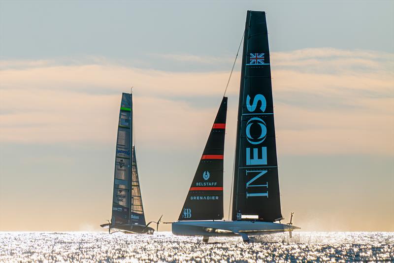 American Magic and INEOS Britannia - AC75/AC40- Day 63 - Barcelona - January 6, 2023 photo copyright Ugo Fonolla / America's Cup taken at Real Club Nautico de Barcelona and featuring the AC75 class