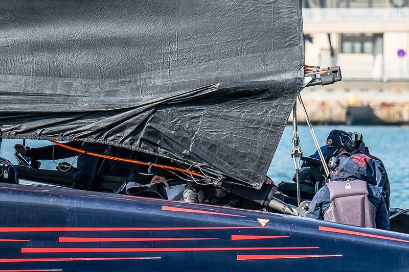 Mini-boom and mainsheet setup - Alinghi Red Bull Racing - AC75 - Day 118 - Barcelona - February 8, 2024 - photo © Alex Carabi / America's Cup