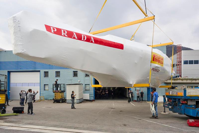 Luna Rossa Prada Pirelli leaves the Persico Marine build facility in Bergamo, bound for Cagliari, Sardinia photo copyright Luca Butto taken at Circolo della Vela Sicilia and featuring the AC75 class