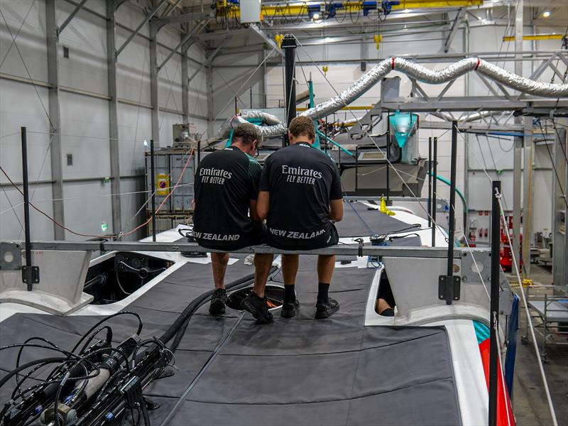 Mainsail hydraulic control systems lie on the deck of an AC40 - Auckland - March 19, 2024 photo copyright James Somerset/ETNZ taken at Royal New Zealand Yacht Squadron and featuring the AC75 class