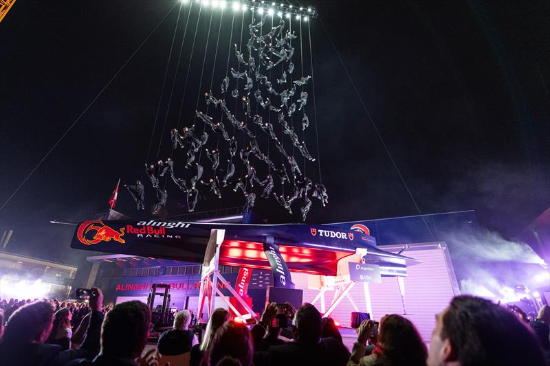 Alinghi Red Bull Racing and La Fura Dels Baus, Catalan urban theatre troupe, seen at the unveiling of BoatOne in Barcelona, Spain - April 5, 2024 photo copyright Olaf Pignataro / Alinghi Red Bull Racing taken at Yacht Club de Genève and featuring the AC75 class