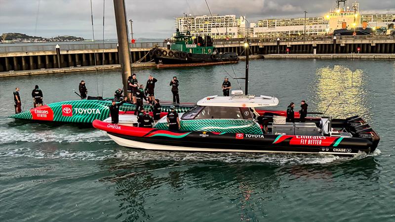 Emirates Team New Zealand returns to base after first sail - April 12, 2024 - photo © Richard Gladwell- Sail-World.com/nz