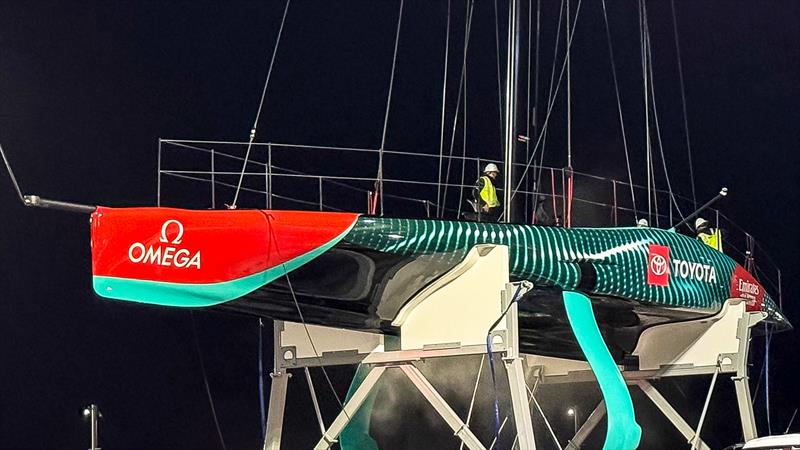 Emirates Team New Zealand returns to base after first sail - April 12, 2024 photo copyright Richard Gladwell- Sail-World.com/nz taken at Royal New Zealand Yacht Squadron and featuring the AC75 class