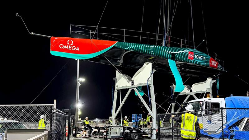 Emirates Team New Zealand returns to base after first sail - April 12, 2024 - photo © Richard Gladwell- Sail-World.com/nz