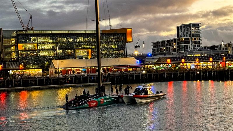 Emirates Team New Zealand returns to base after first sail - April 12, 2024 - photo © Richard Gladwell- Sail-World.com/nz