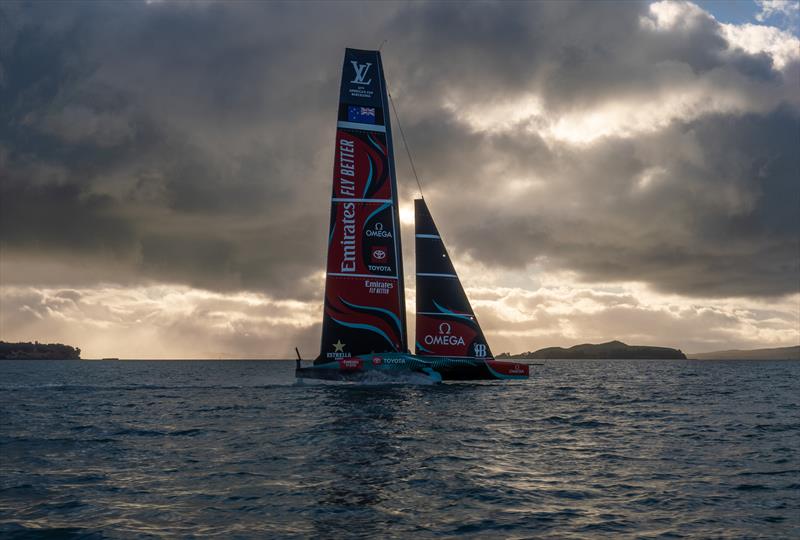 Emirates Team New Zealand- AC75 - Day 1 - April 12, 2024 - Auckland photo copyright Hamish Hooper/Emirates Team NZ taken at Royal New Zealand Yacht Squadron and featuring the AC75 class