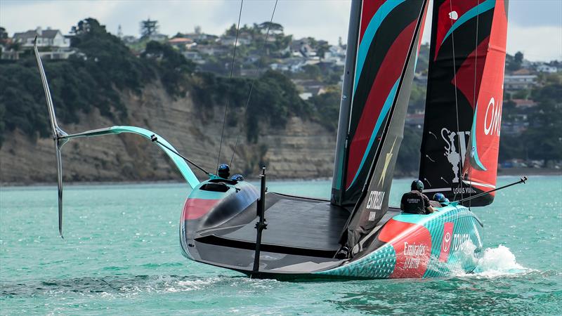 Aero-resistance or drag, is minimal - Emirates Team New Zealand- AC75 - Day 3 - April 15, 2024 - Auckland photo copyright Sam Thom/America's Cup taken at Royal New Zealand Yacht Squadron and featuring the AC75 class