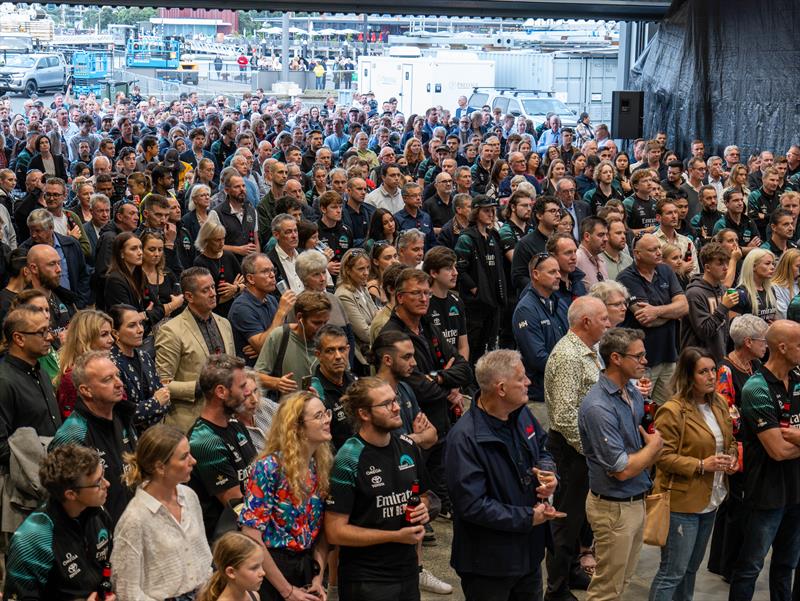 Inside the team base - Emirates Team New Zealand naming ceremony for their third AC75 Taihoro  photo copyright James Somerset/Emirates Team NZ taken at Royal New Zealand Yacht Squadron and featuring the AC75 class