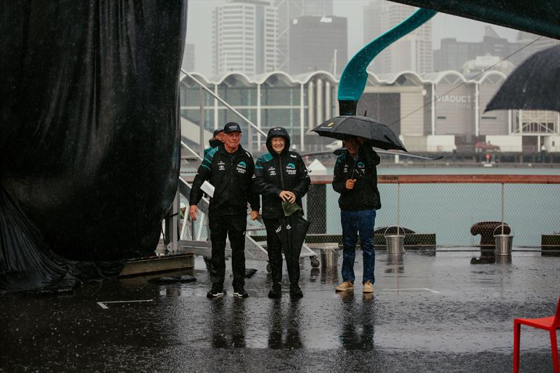 Grant Dalton and Helen Clark after the Naming Ceremony for EYNZ's third AC75 Taihoro - ETNZ base - Auckland - April 18. 2024 - photo © Emirates Team New Zealand